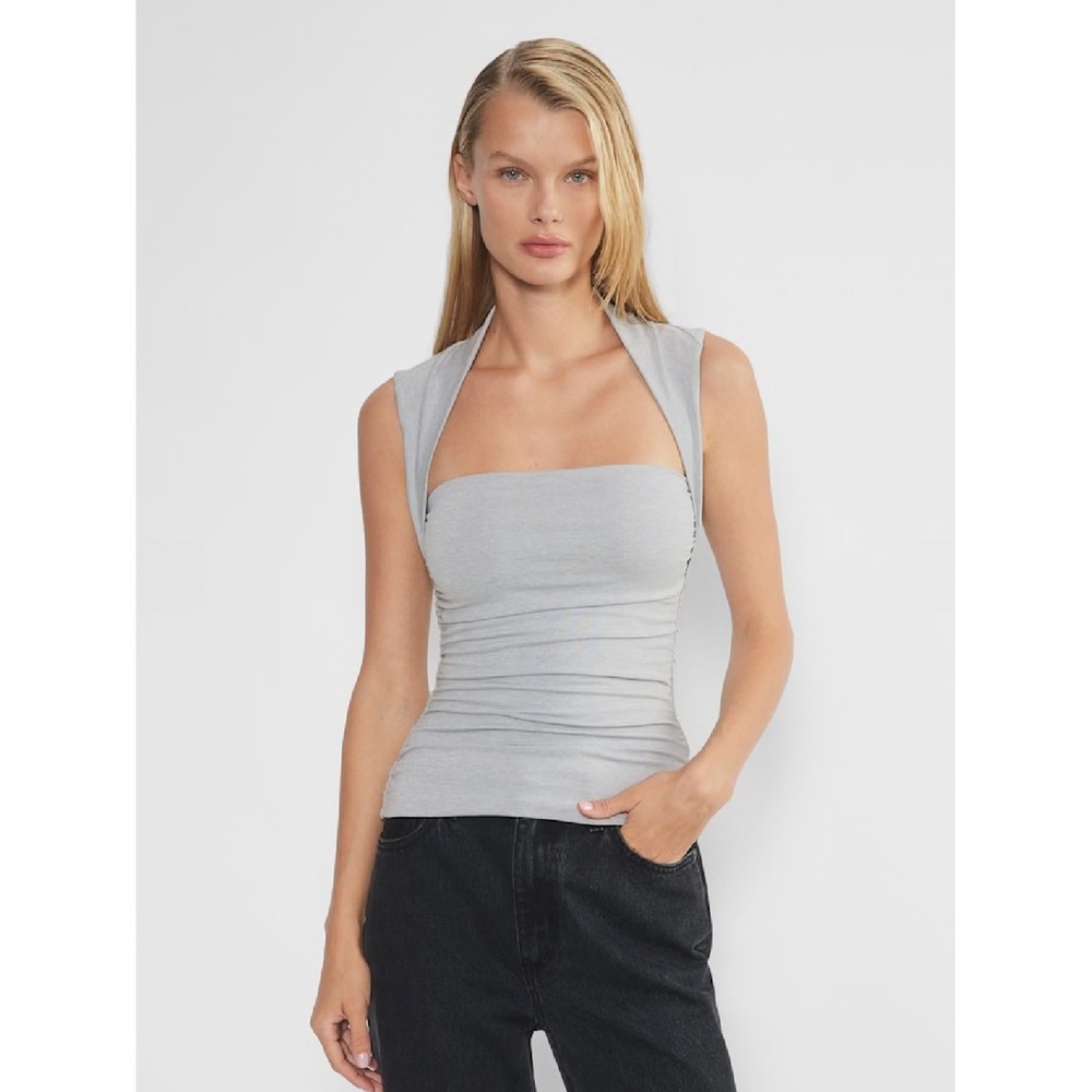 Aritzia Babaton Contour Ruched Tank Top Light Grey Heather Square Neck L